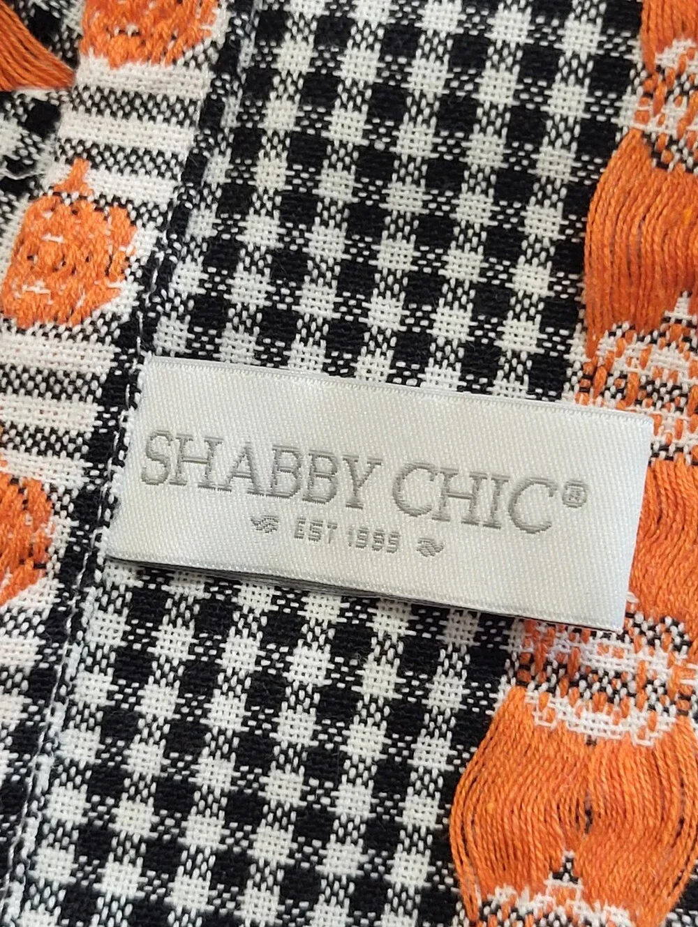 Shabby Chic Halloween Bib Apron Embroidered Pumpkins Black White Check Pocket